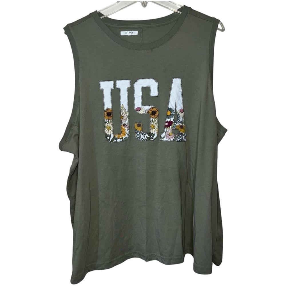 Maurices Americana Floral USA Classic Fit Embroidered Graphic Sleeveless Top 3X